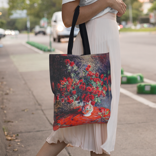 Lina vai kokvilnas auduma maisiņš «Red Chrysantemums» | Kolekcija «Claude Monet»