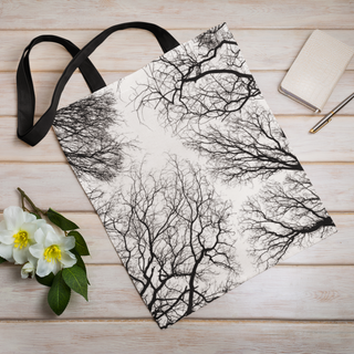 Lina vai kokvilnas auduma maisiņš «Maģiskie koku zari» | Kolekcija «Melnbalts»