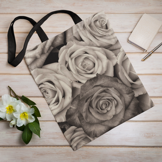 Lina vai kokvilnas auduma maisiņš «Rozes» | Kolekcija «Melnbalts»