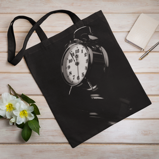 Lina vai kokvilnas auduma maisiņš «Melns pulkstenis» | Kolekcija «Melnbalts»