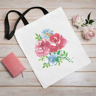 Lina vai kokvilnas auduma maisiņš «Mazais ziedu pušķis uz balta fona» | Kolekcija «Aquarello»