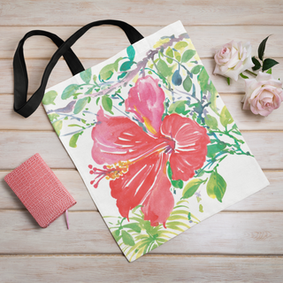 Lina vai kokvilnas auduma maisiņš «Noliecies Hibisks» | Kolekcija «Aquarello»